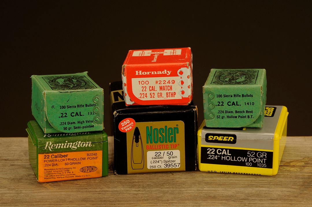 For most .22 calibers Stan has used in both commercial and wildcat versions, he found the best accuracy in the 50 to 52-grain range. He used these bullets in testing.